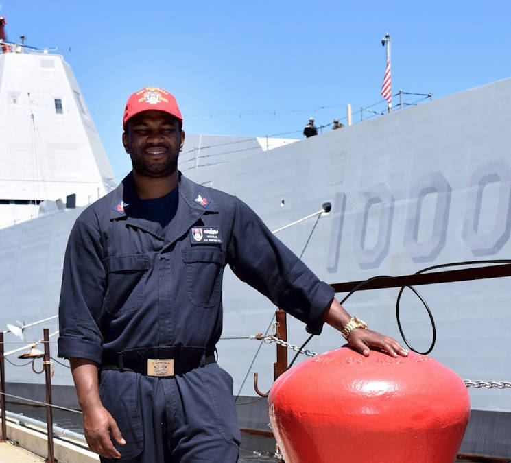 June 23, 2016 - Petty Officer 1st Class Brian Nichols is a boatswain’s mate aboard the pre-commissioning guided missile destroyer, USS Zumwalt (DDG 1000), the Navy’s first stealth destroyer. Nichols is being a part of the very challenging deck department on the ship is . (U.S. Navy photo by U.S. Navy Mass Communication Specialist 1st Class Heidi McCormick)