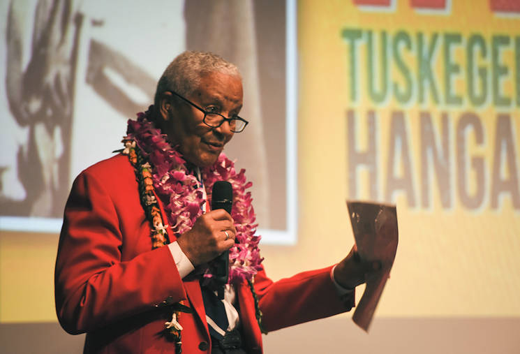 February 3, 2017 - Retired U.S. Air Force Col. Charles McGee stands in the Pacific Aviation Museum, Ford Island, Hawaii. McGee, a Tuskegee Airman, who served as a pilot during World War II, the Korean War and Vietnam War, gave a presentation at the Pacific Aviation Museum geared towards youth entitled, “In His Own Words.” (Department of Defense photo by U.S. Navy Petty Officer 2nd Class Aiyana S. Paschal)