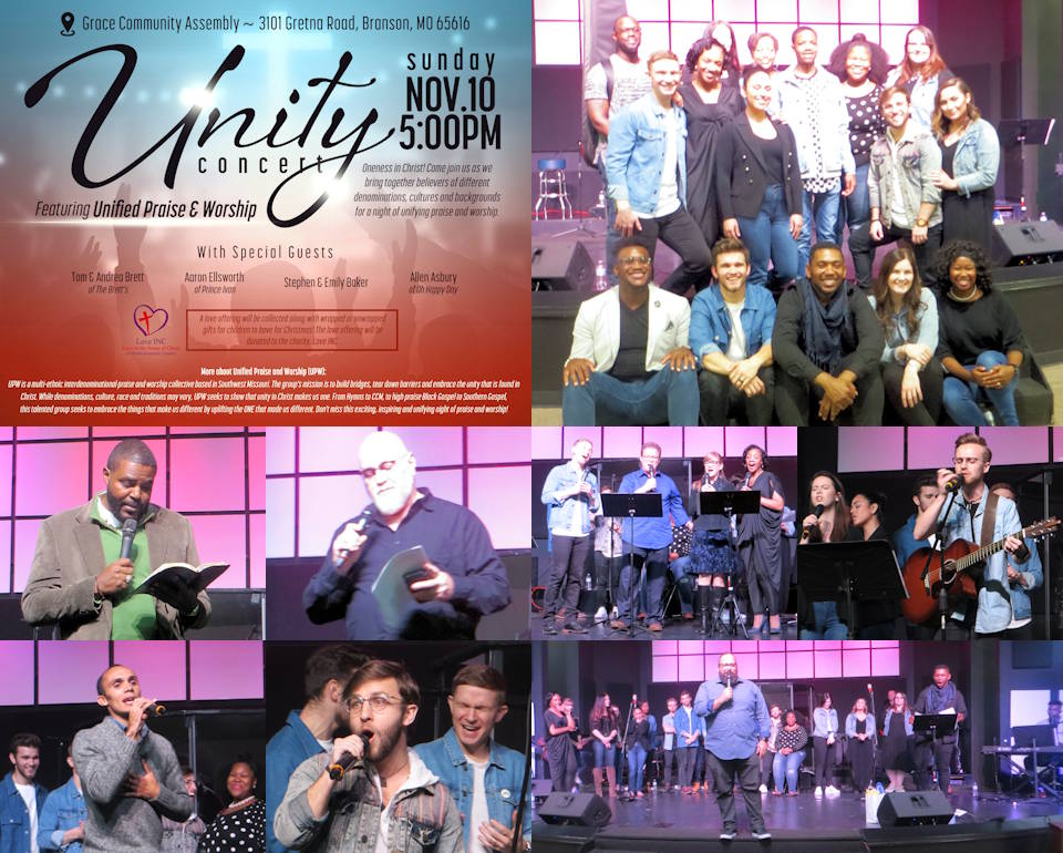 Uplifting, entertaining scenes of talented artists performing and expressing words of faith at the Unity Concert by Unified Praise & Worship in Branson, Missouri on November 10, 2019. (Image and Photos by USA Patriotism!)