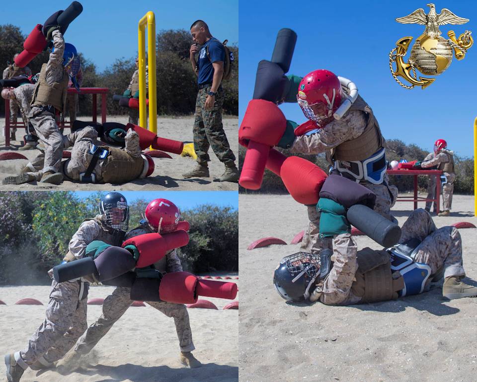 July 15, 2020 - Recruits with Kilo Company, 3rd Recruit Training Battalion participate in Pugil Sticks at Marine Corps Recruit Depot, San Diego. Recruits executed numerous Marine Corps Martial Arts Program techniques throughout the Pugil Sticks event. (Image created by USA Patriotism! from U.S. Marine Corps photos by Cpl. Brooke C. Woods)