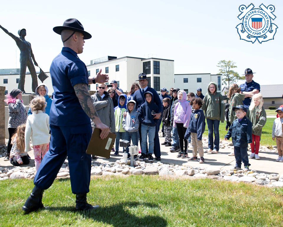 April 28, 2022 - Personnel at U.S. Coast Guard Training Center Cape May, New Jersey and their families participate in National Take Our Daughters and Sons to Work Day to learn about recruit training, our local units, and visit on-base monuments. (Image created by USA Patriotism! from U.S. Coast Guard photo by Petty Officer 2nd Class Shannon Kearney.)