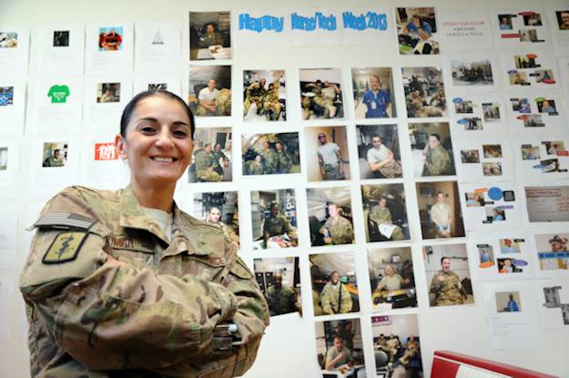 May 9, 2013 - First Lt. Wajeeha Omar is the 455th Expeditionary Medical Operations Squadron patient movement nurse at the Craig Joint Theater Hospital on Bagram Airfield, Afghanistan. Omar chose to become a nurse after meeting medical personnel working at the refugee camp she spent time in as a youth. (U.S. Air Force photo by Staff Sgt. David Dobrydney)